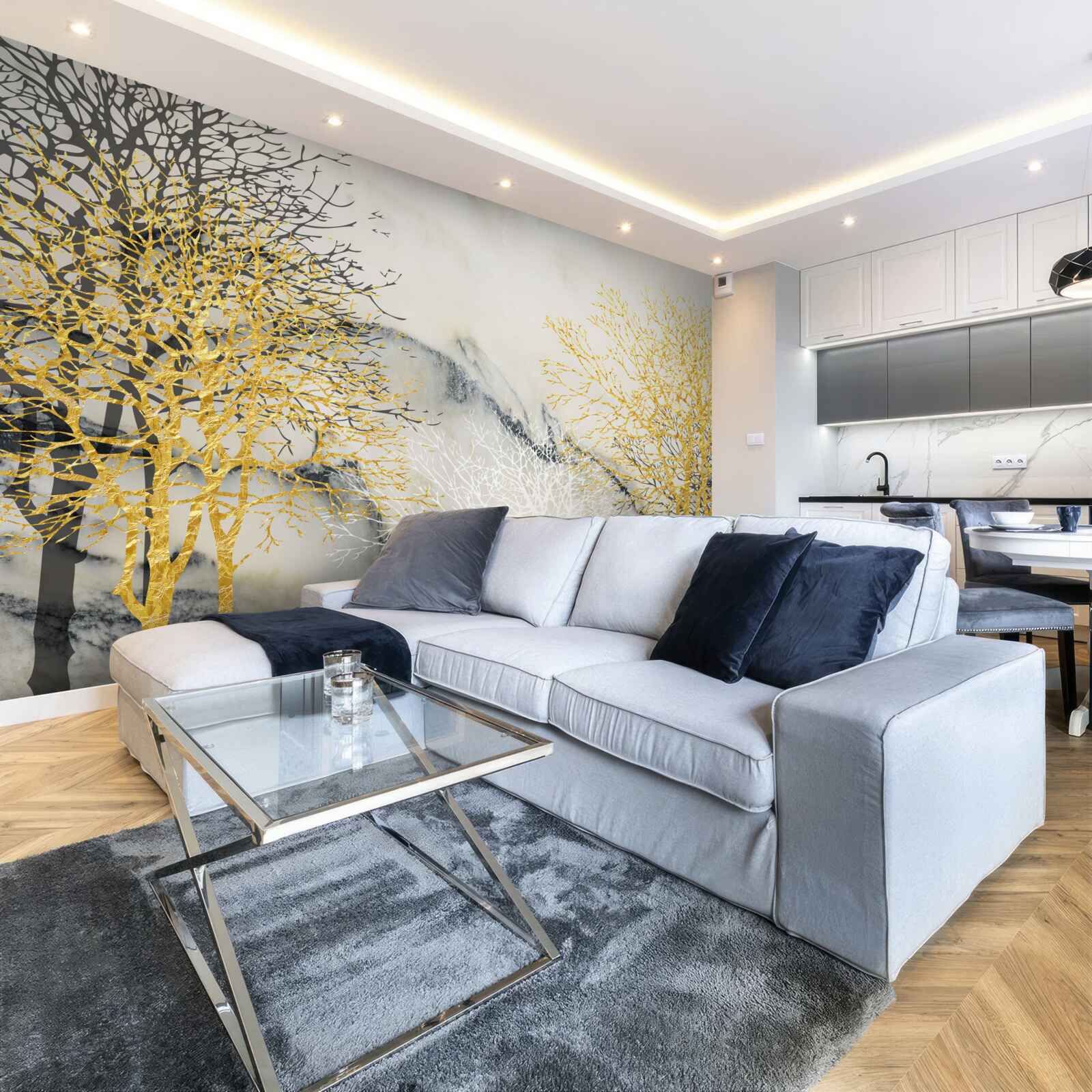 Papier peint arbres d'automne couverts d'or