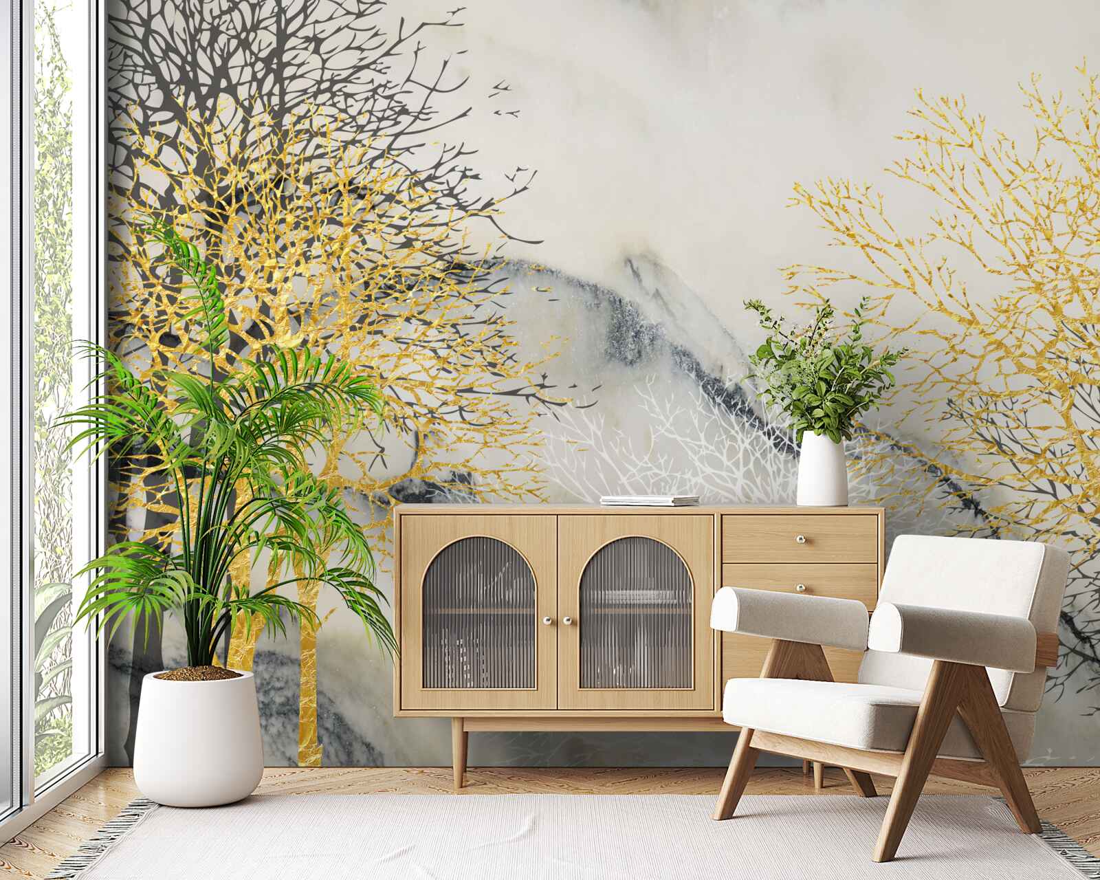 Papier peint arbres d'automne couverts d'or