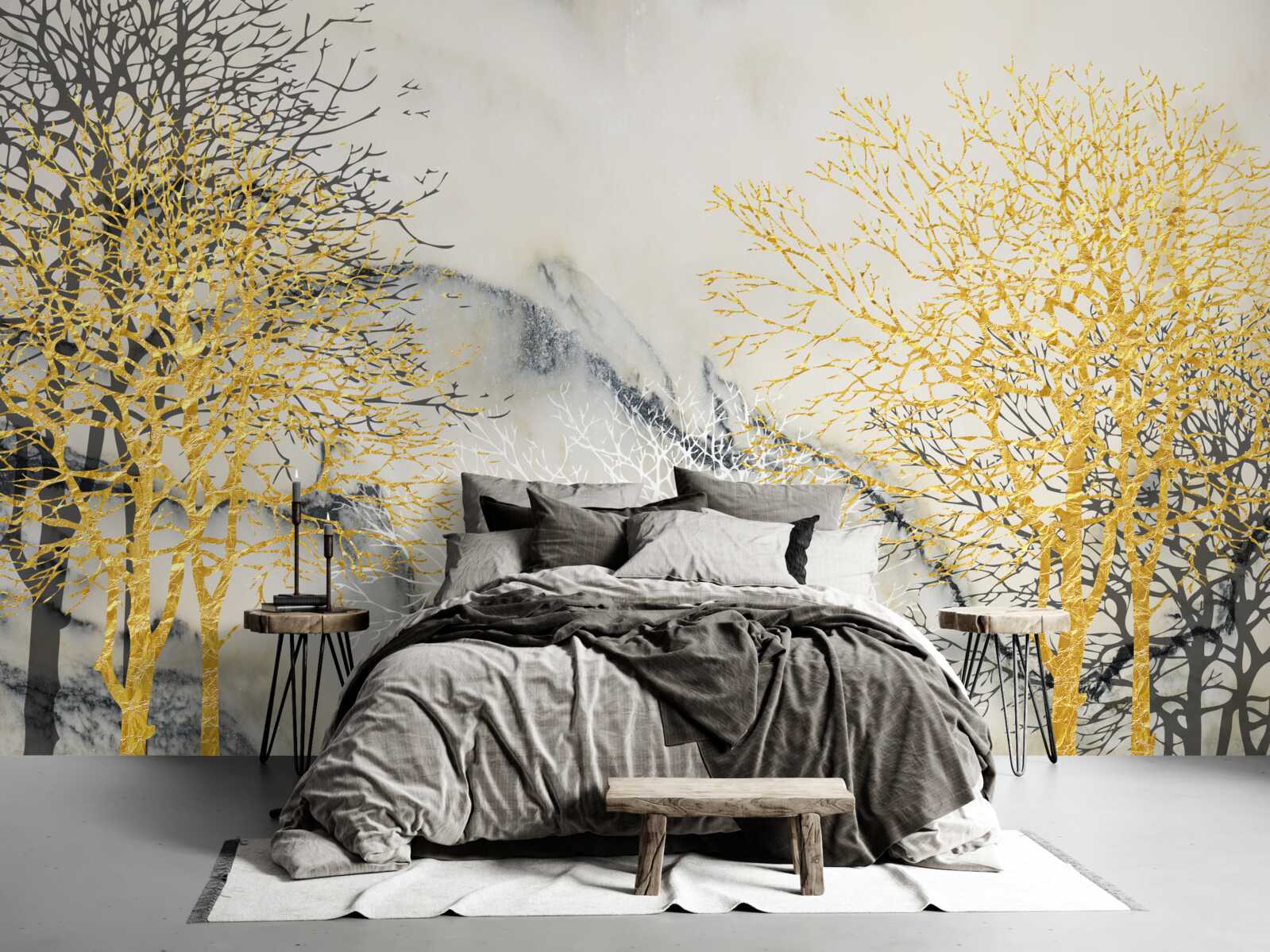 Papier peint arbres d'automne couverts d'or