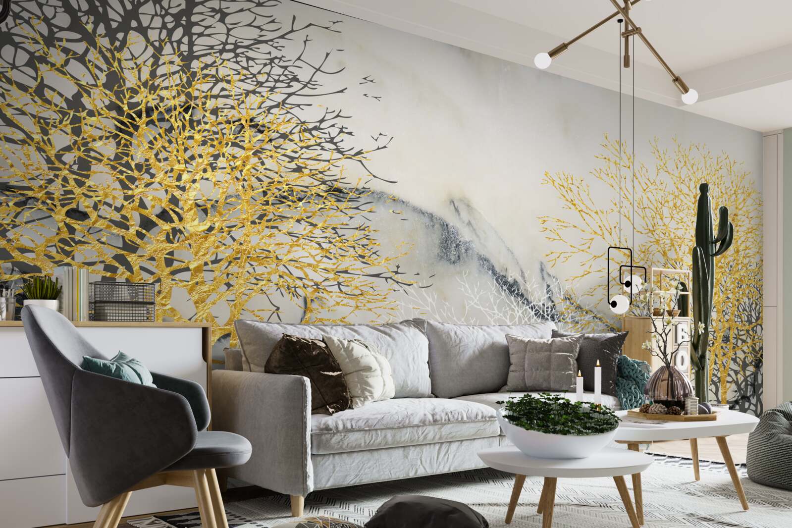 Papier peint arbres d'automne couverts d'or