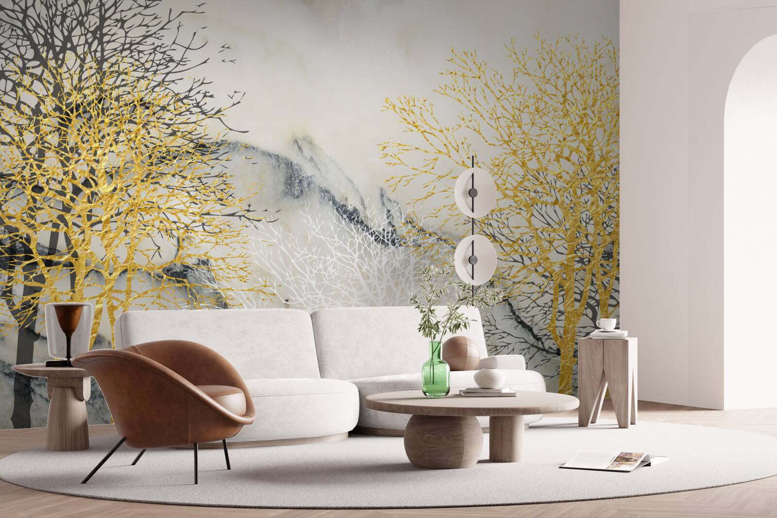 Papier peint arbres d'automne couverts d'or