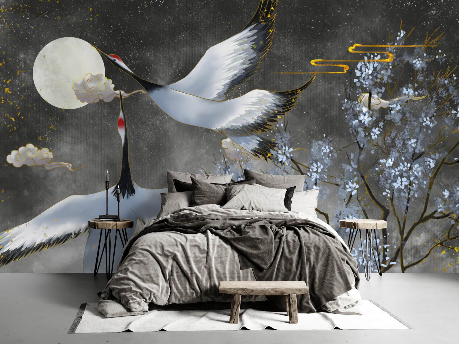 Papier peint la lune accueille les grues