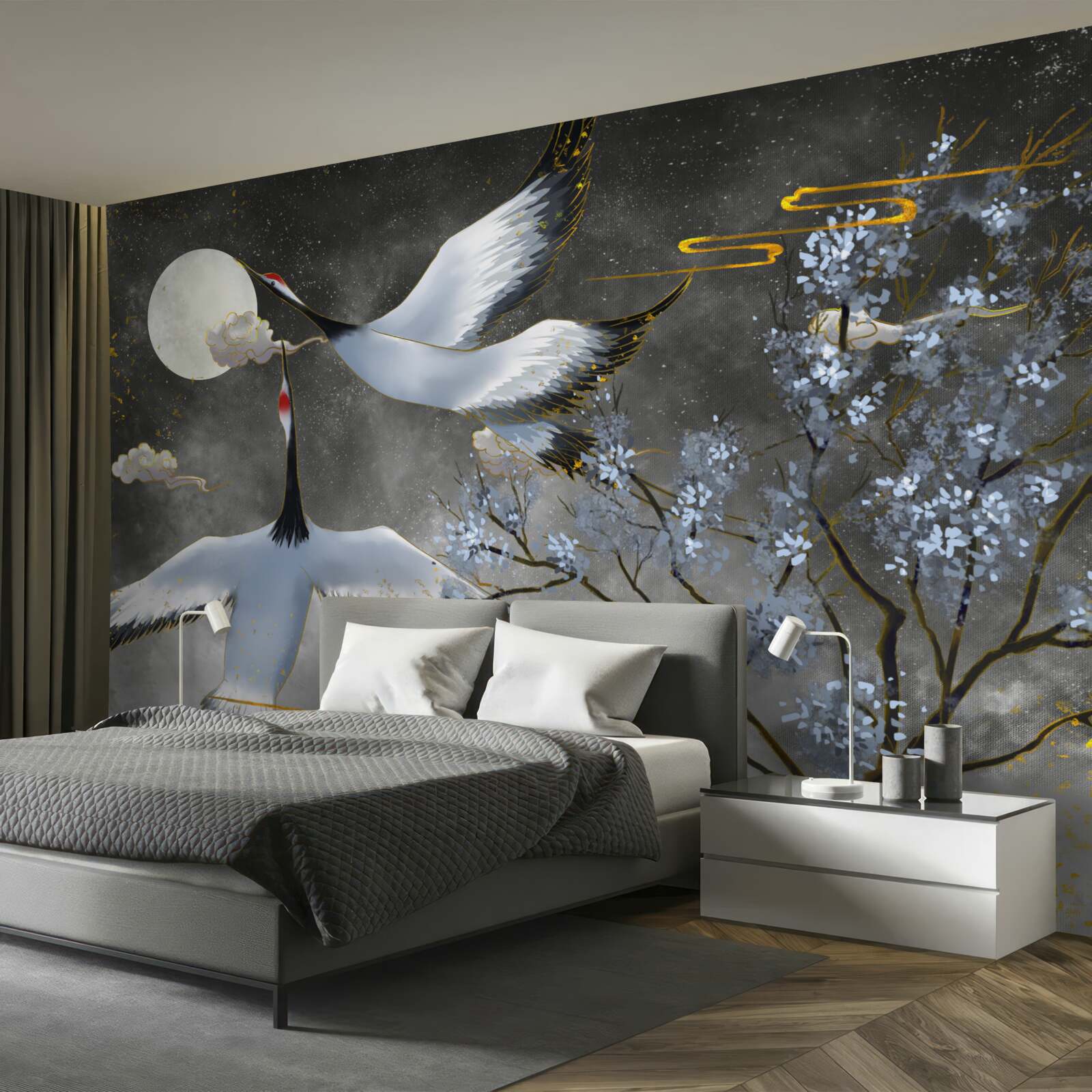 Papier peint la lune accueille les grues