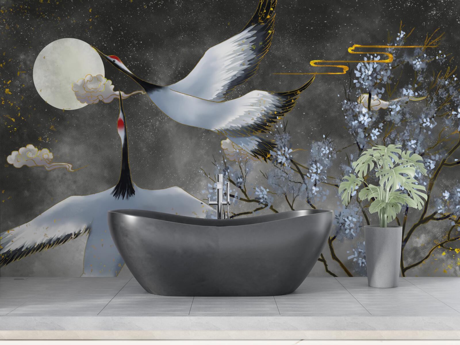 Papier peint la lune accueille les grues