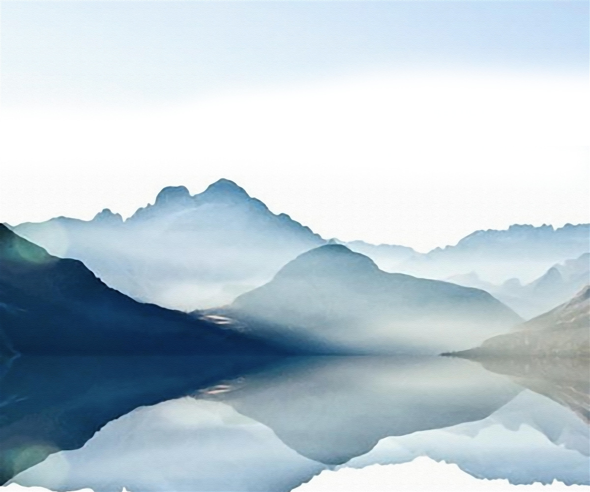 Papier peint miroir brumeux en aquarelle dans les montagnes