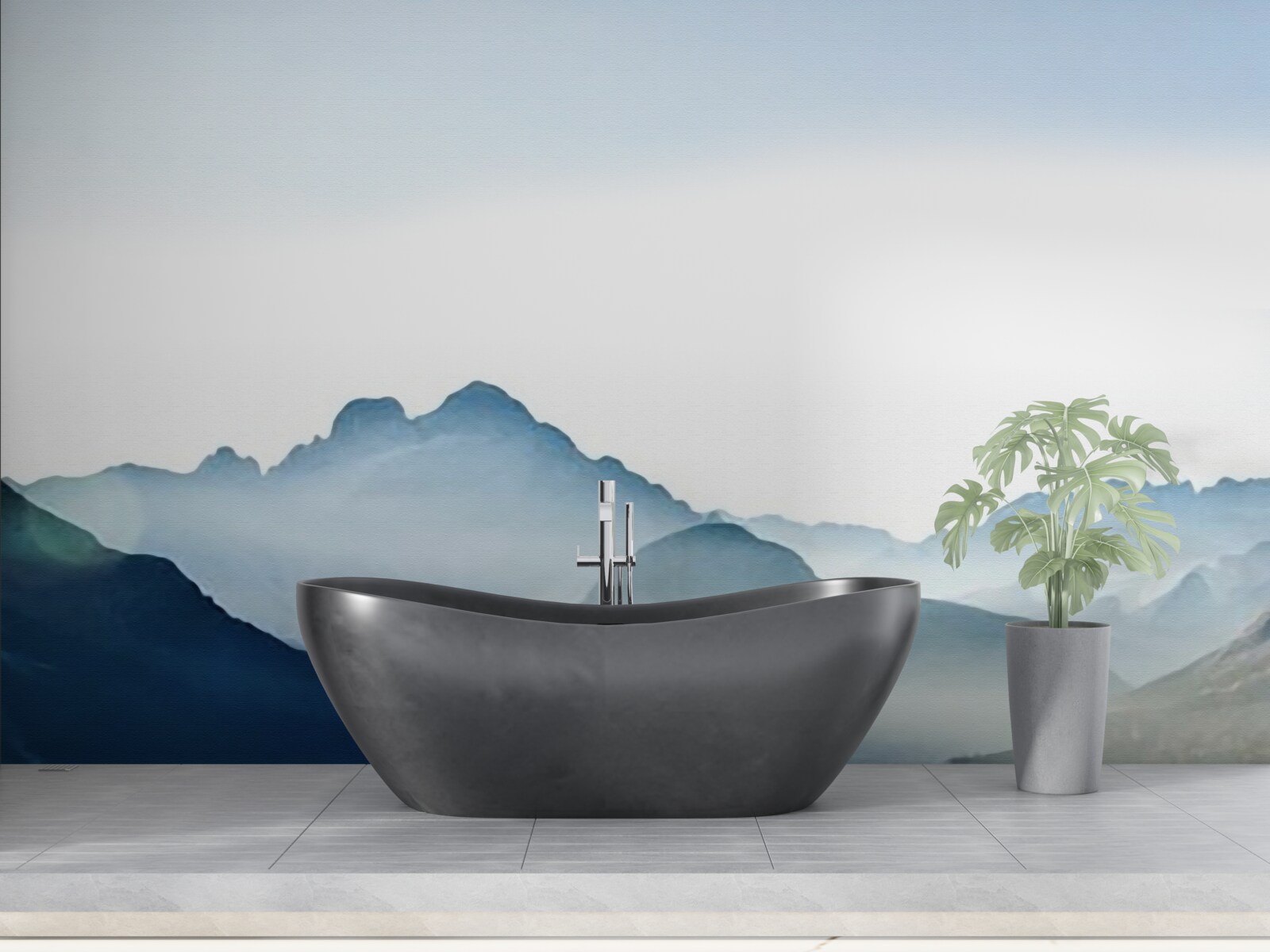 Papier peint miroir brumeux en aquarelle dans les montagnes