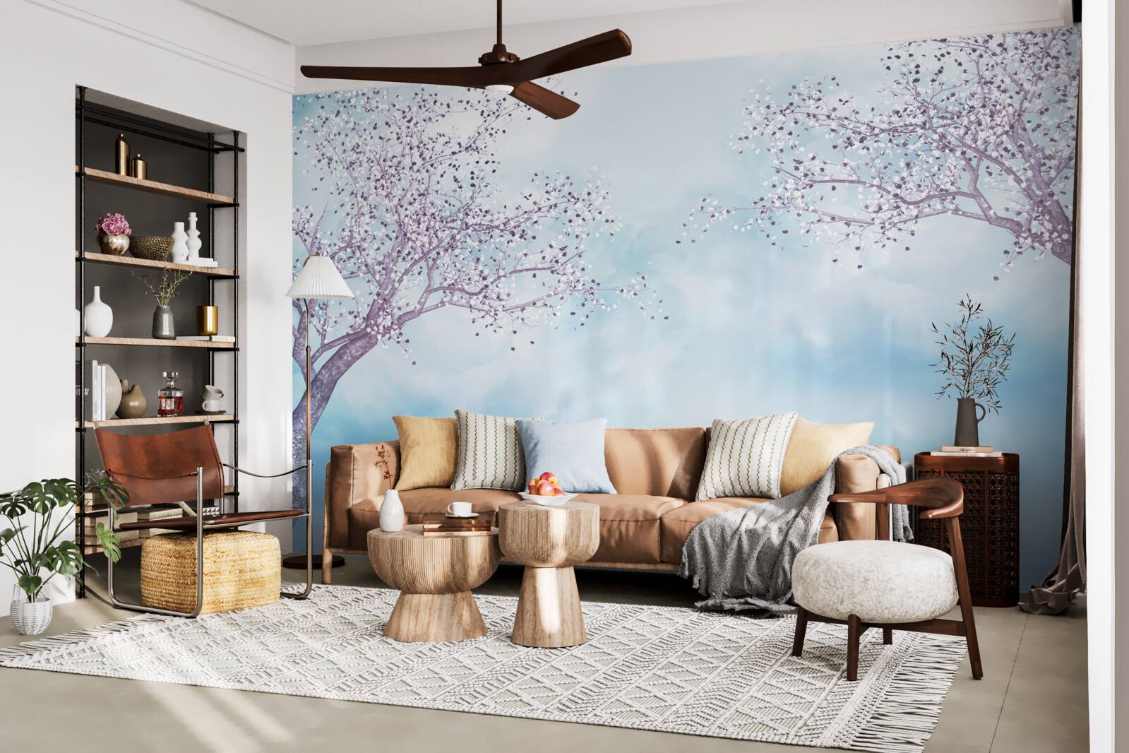 Papier peint avec des cygnes sur un lac sous la brume