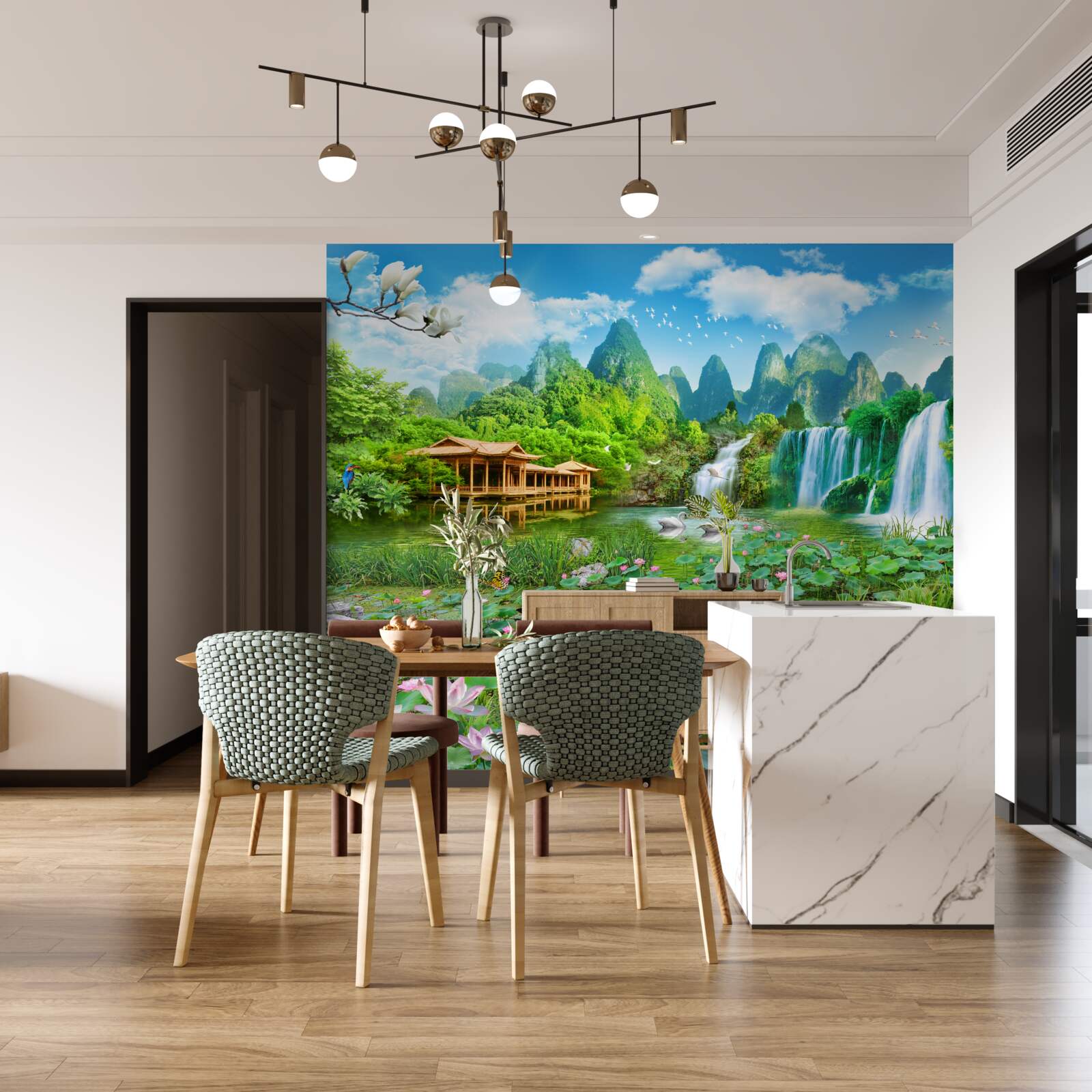 Papier peint vivre près d'une chute d'eau tomber dans une étendue d'eau naturelle