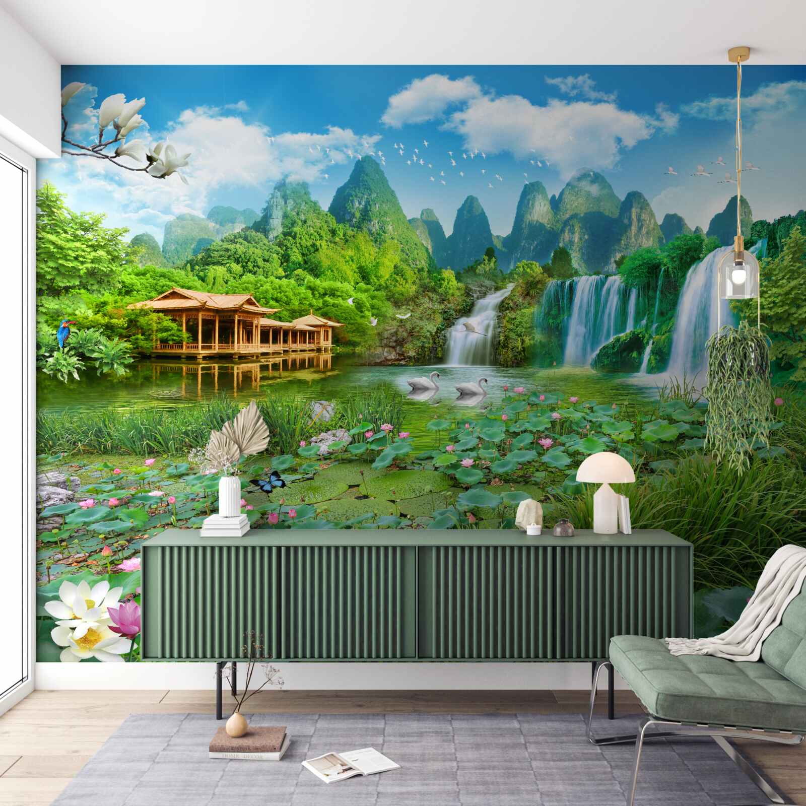 Papier peint vivre près d'une chute d'eau tomber dans une étendue d'eau naturelle