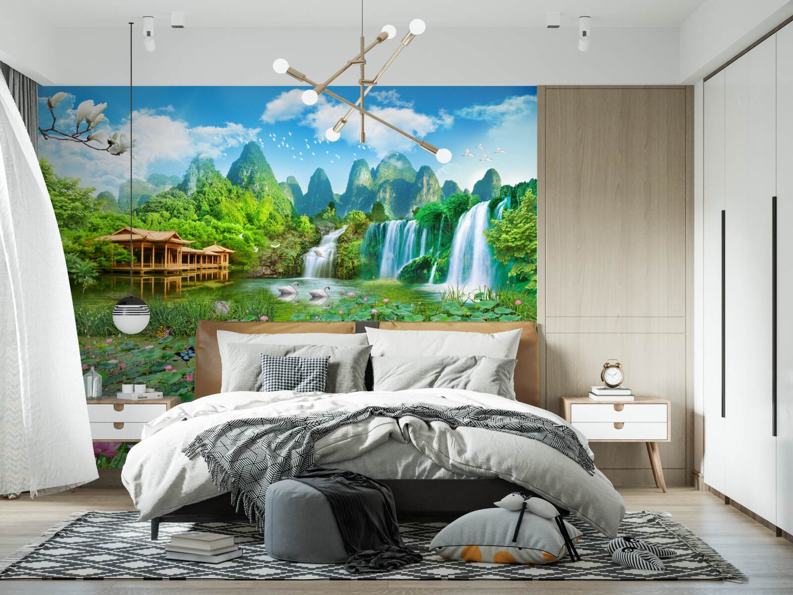 Papier peint vivre près d'une chute d'eau tomber dans une étendue d'eau naturelle