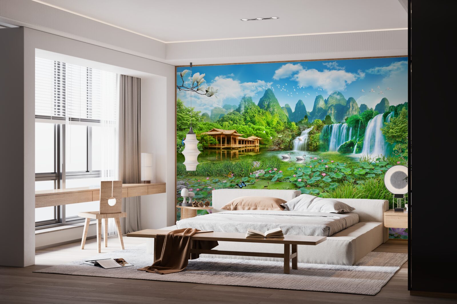 Papier peint vivre près d'une chute d'eau tomber dans une étendue d'eau naturelle