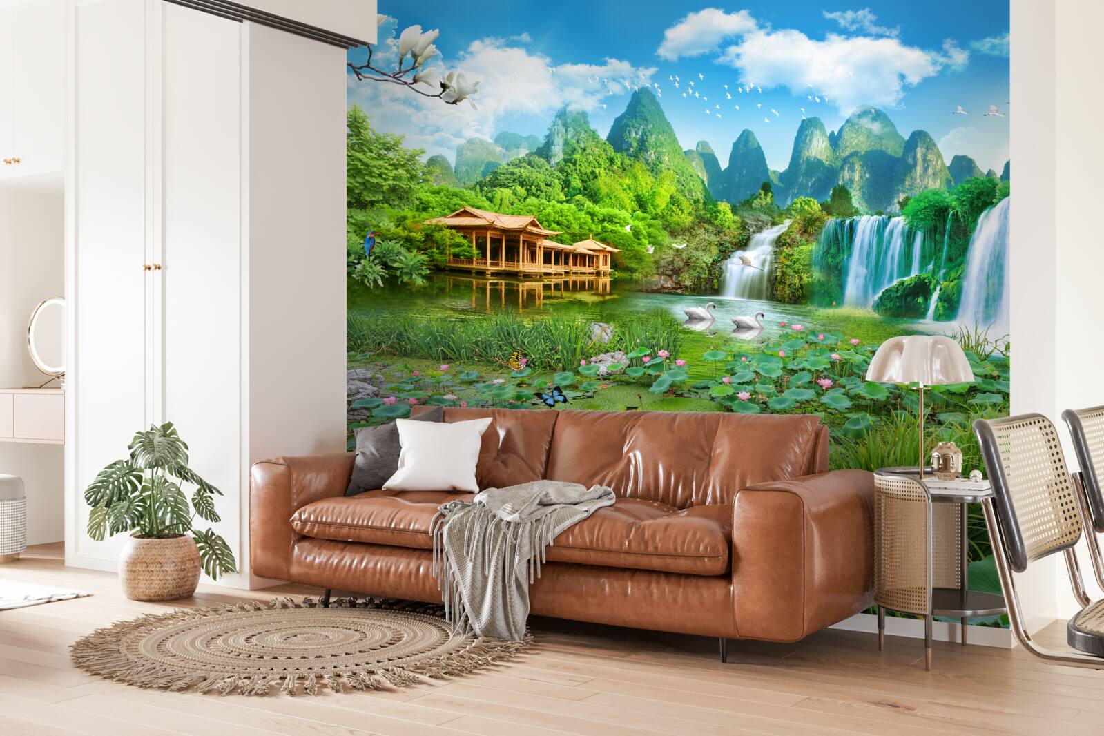 Papier peint vivre près d'une chute d'eau tomber dans une étendue d'eau naturelle