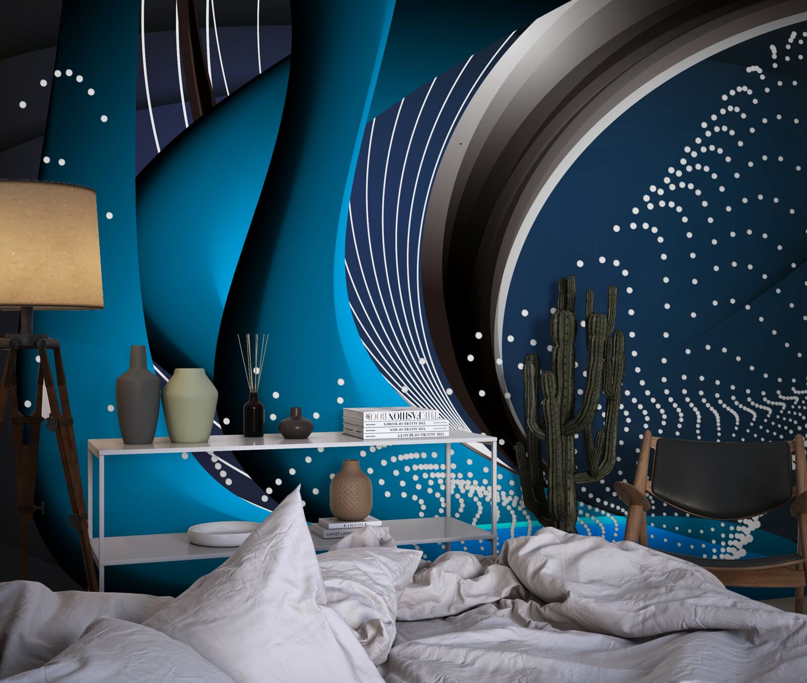 Papier peint lignes bleues abstraites à l'aube