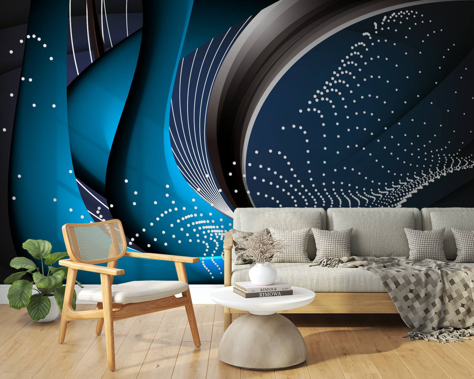 Papier peint lignes bleues abstraites à l'aube