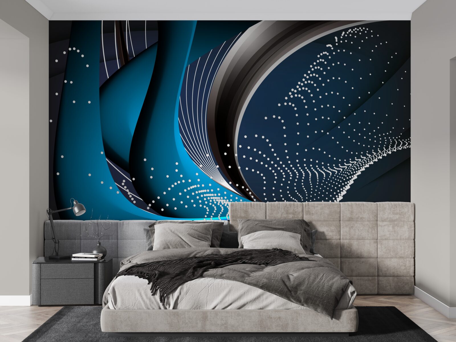 Papier peint lignes bleues abstraites à l'aube