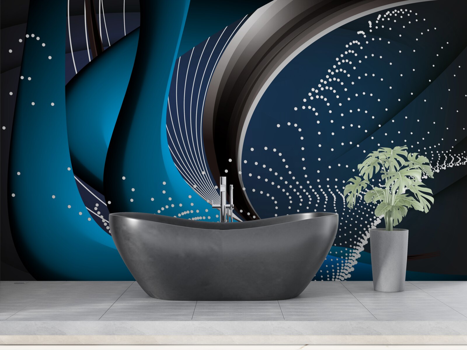 Papier peint lignes bleues abstraites à l'aube