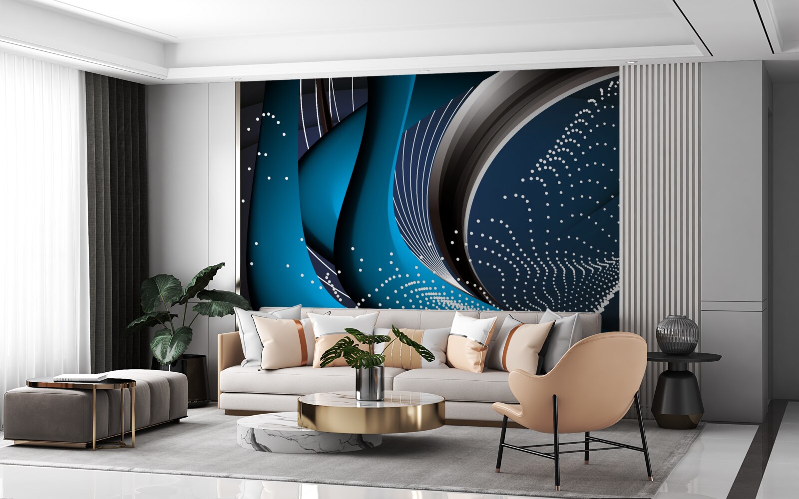 Papier peint lignes bleues abstraites à l'aube