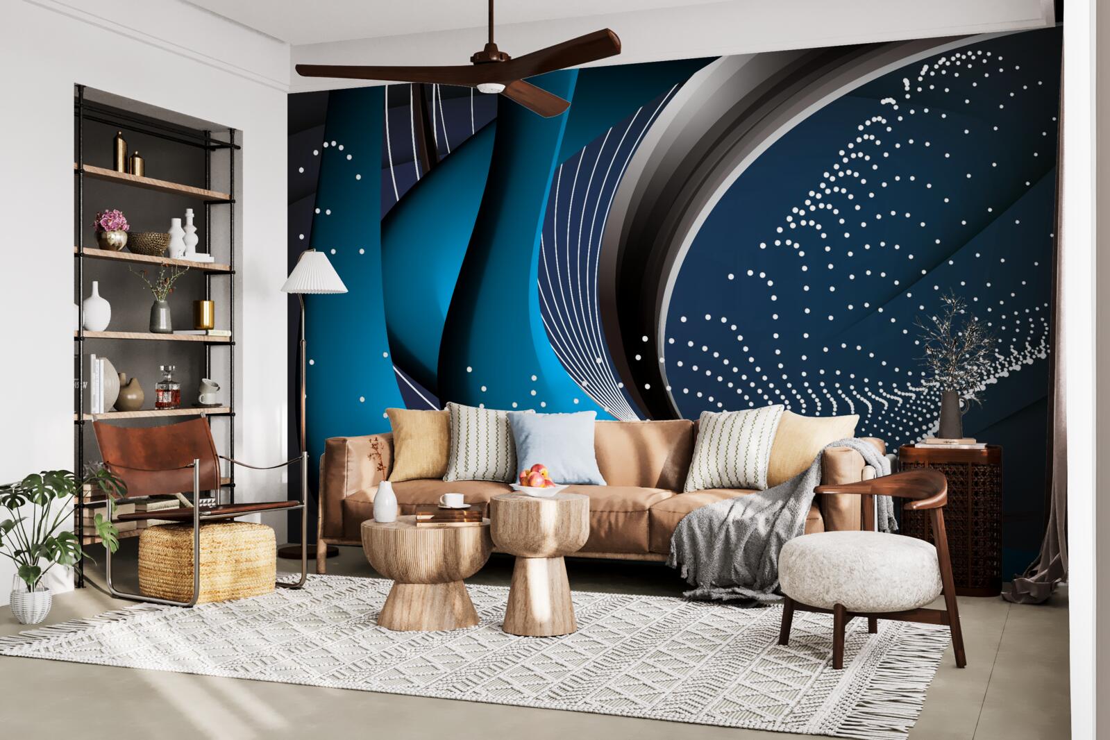 Papier peint lignes bleues abstraites à l'aube