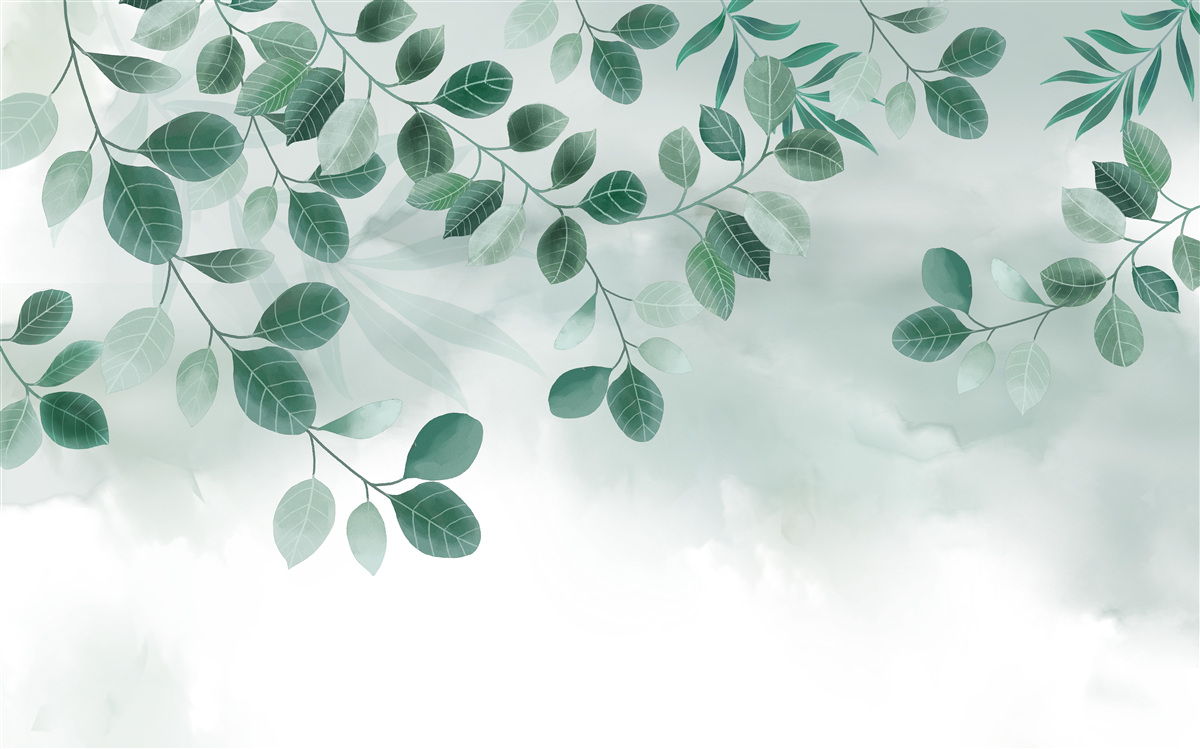 Papier peint des branches aux feuilles vertes se détachent sur le ciel