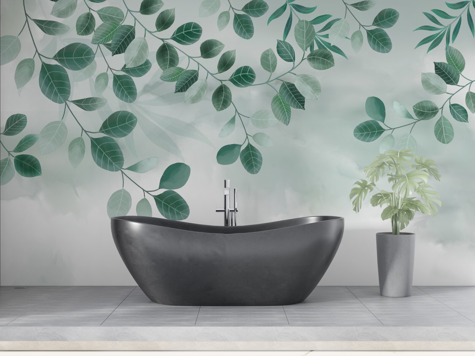 Papier peint des branches aux feuilles vertes se détachent sur le ciel