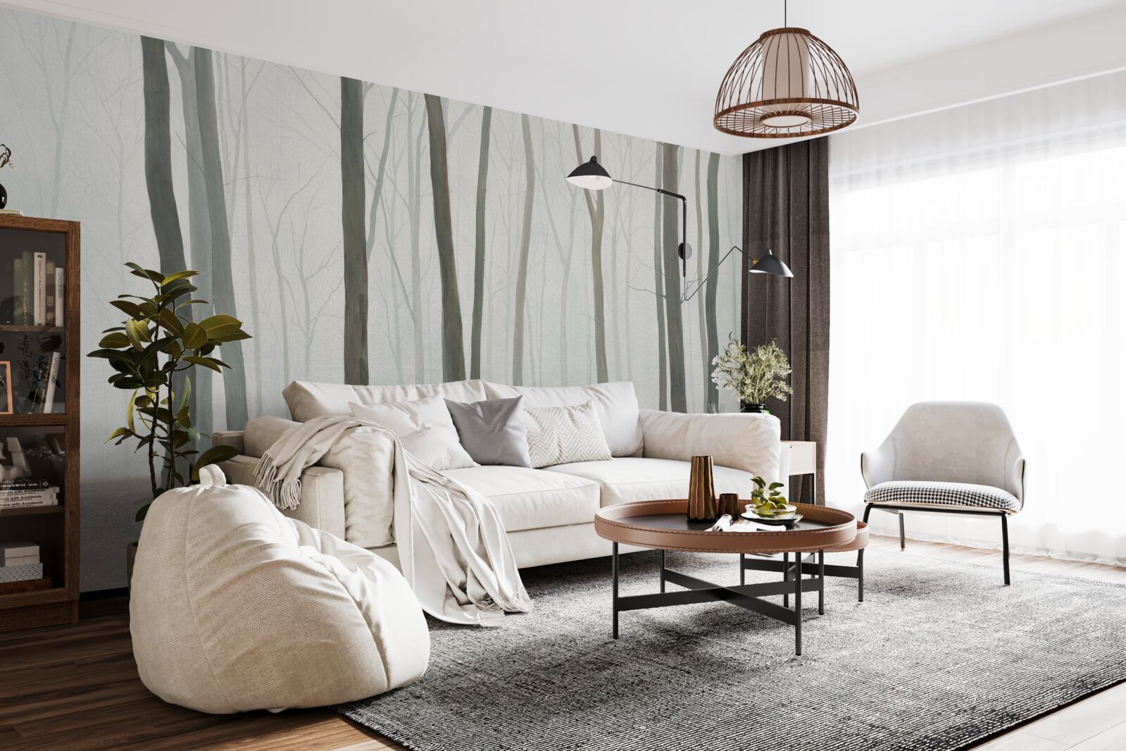 Papier peint arbres isolés entourés de brume