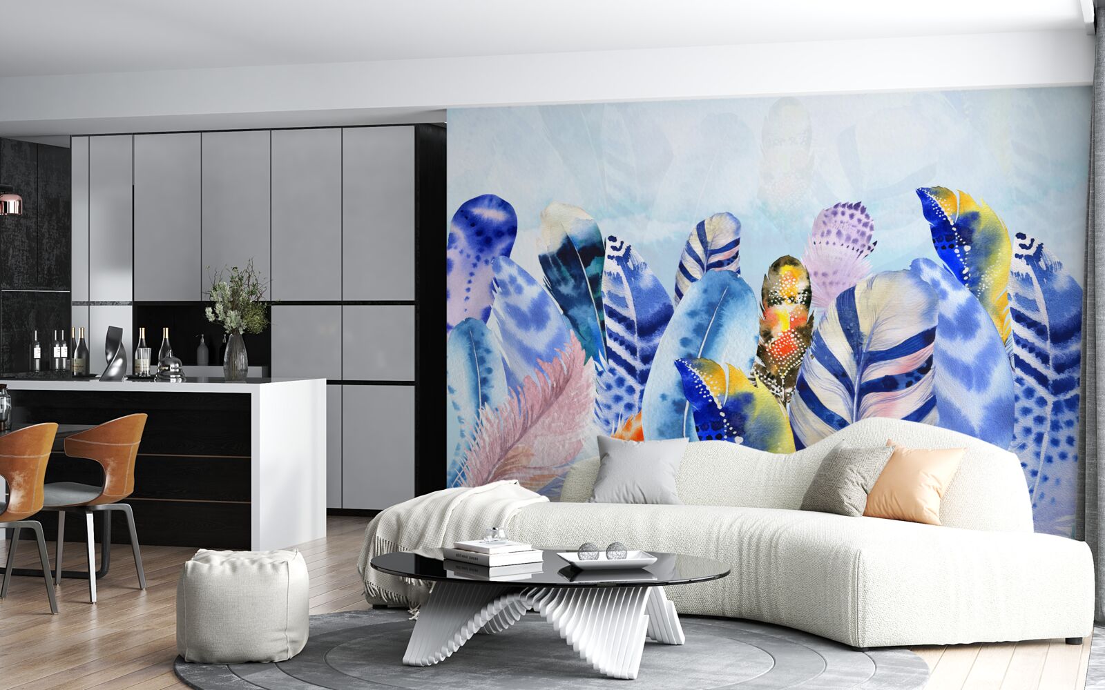 Papier peint plumes brillantes à la mode