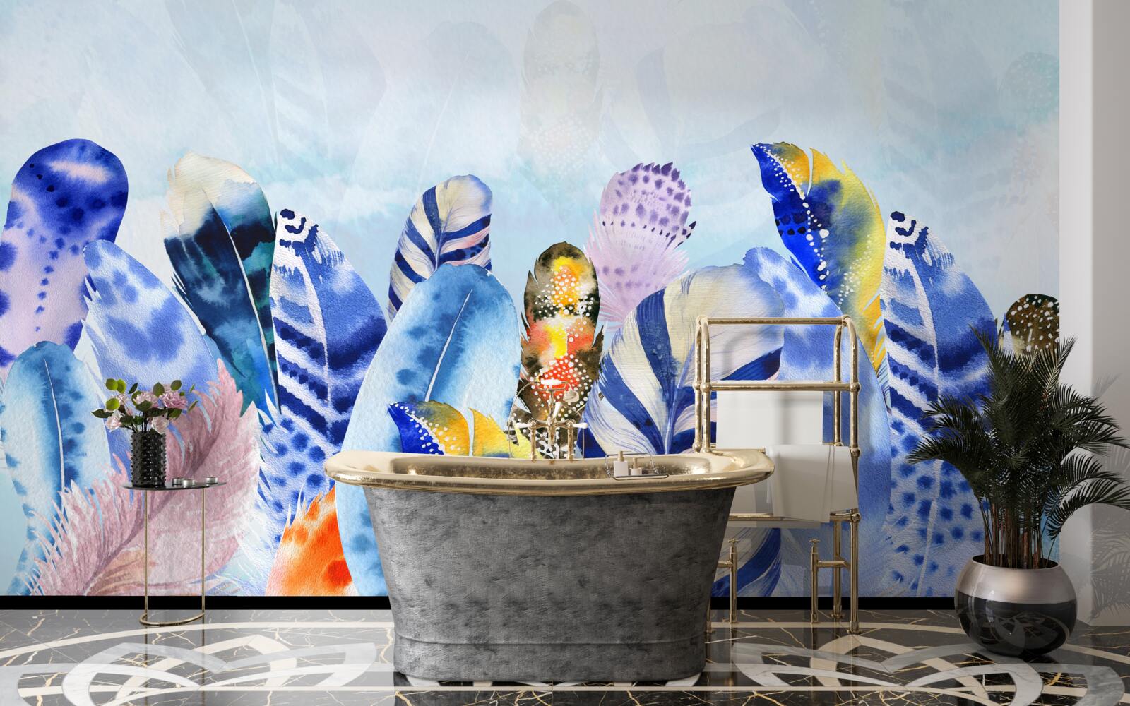 Papier peint plumes brillantes à la mode