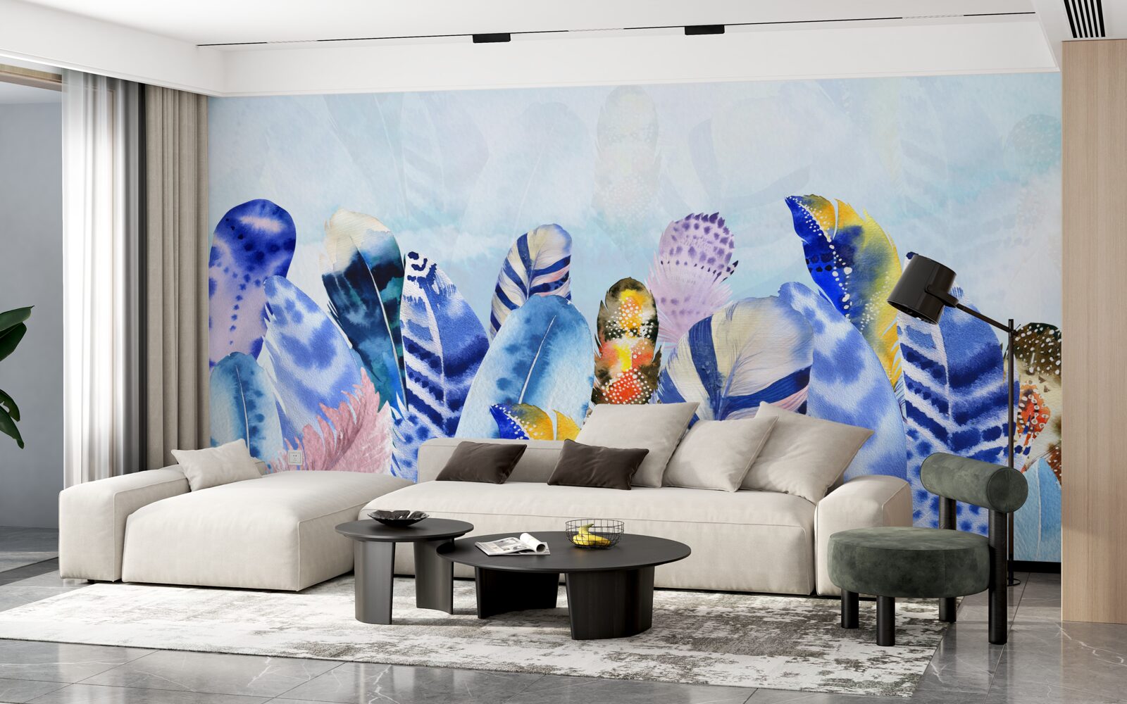 Papier peint plumes brillantes à la mode