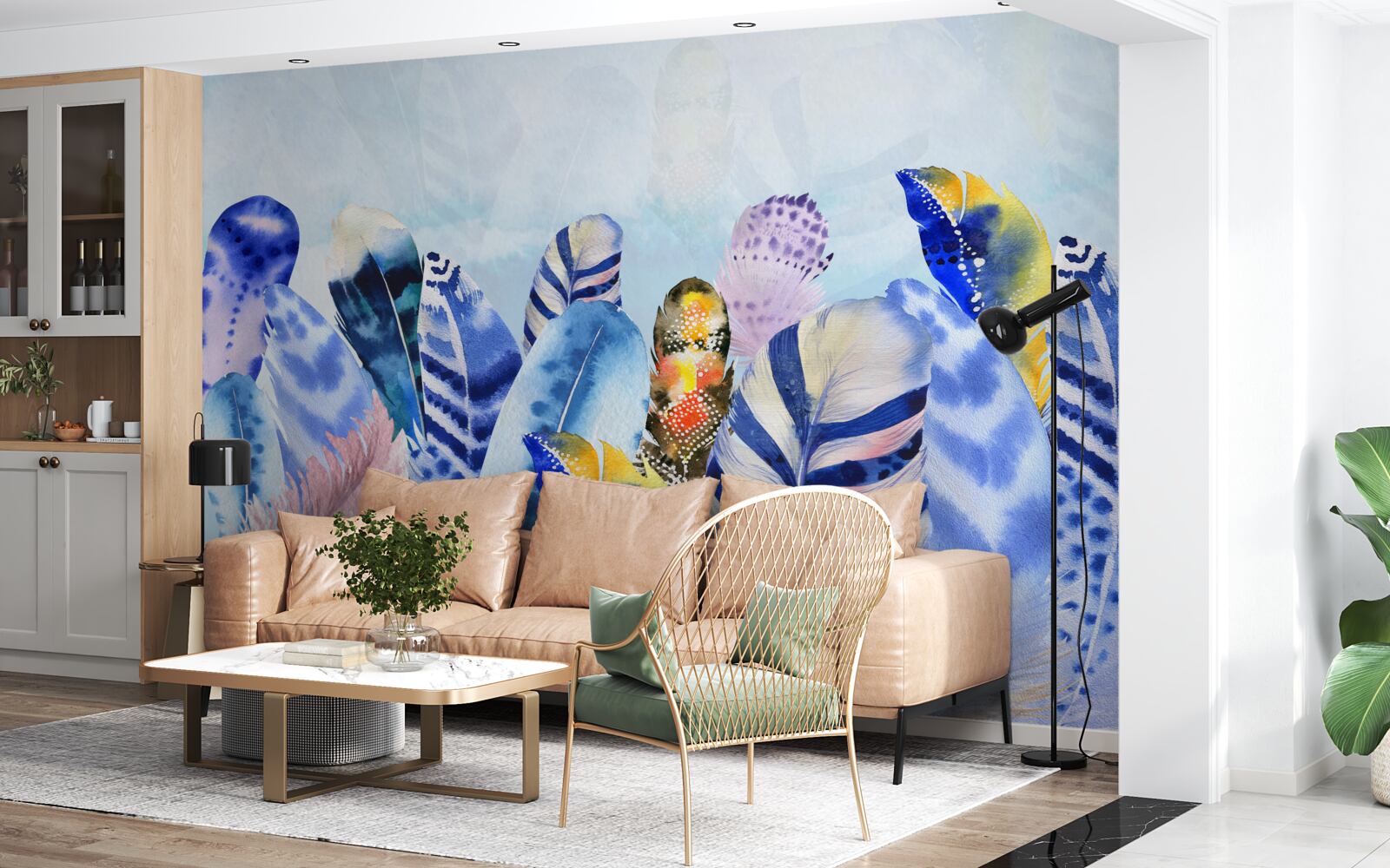 Papier peint plumes brillantes à la mode