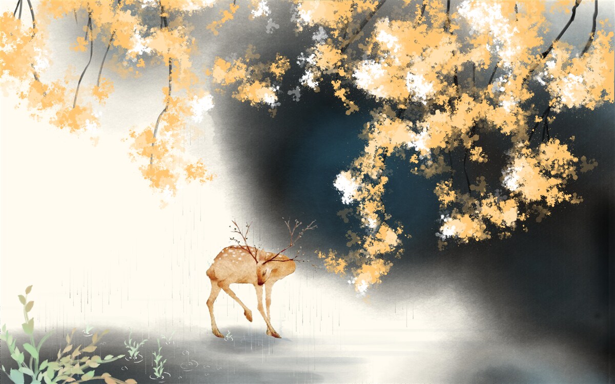 Papier peint chamois dans les fourrés brumeux d'automne