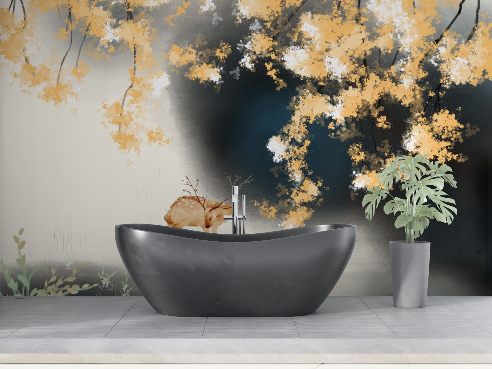 Papier peint chamois dans les fourrés brumeux d'automne