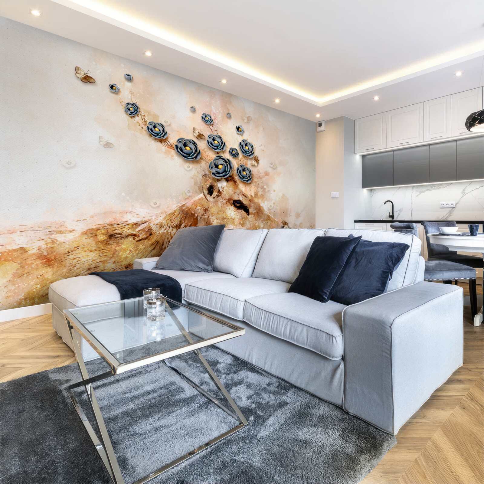 Papier peint elena est entourée de fleurs sur un fond rose