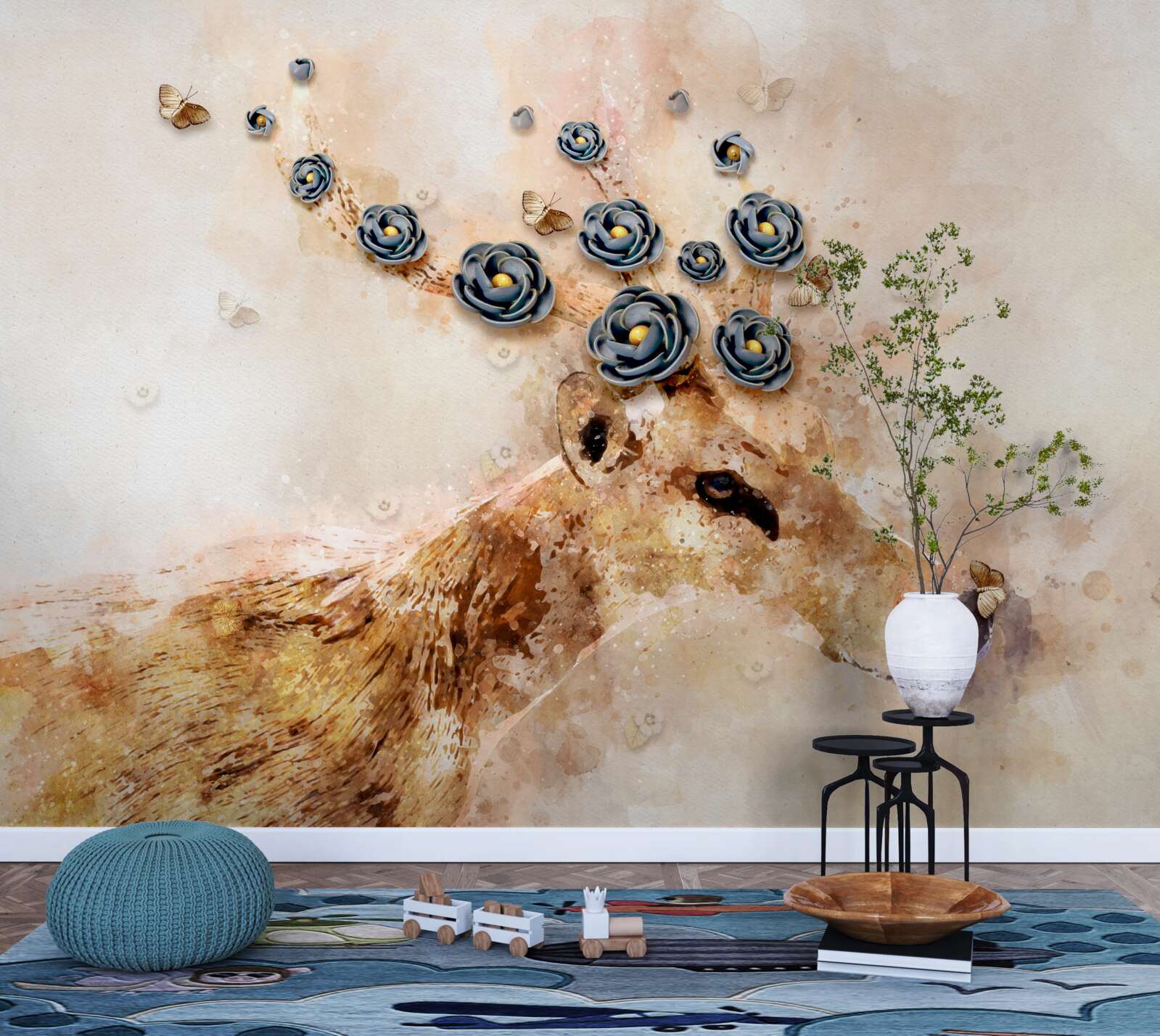 Papier peint elena est entourée de fleurs sur un fond rose