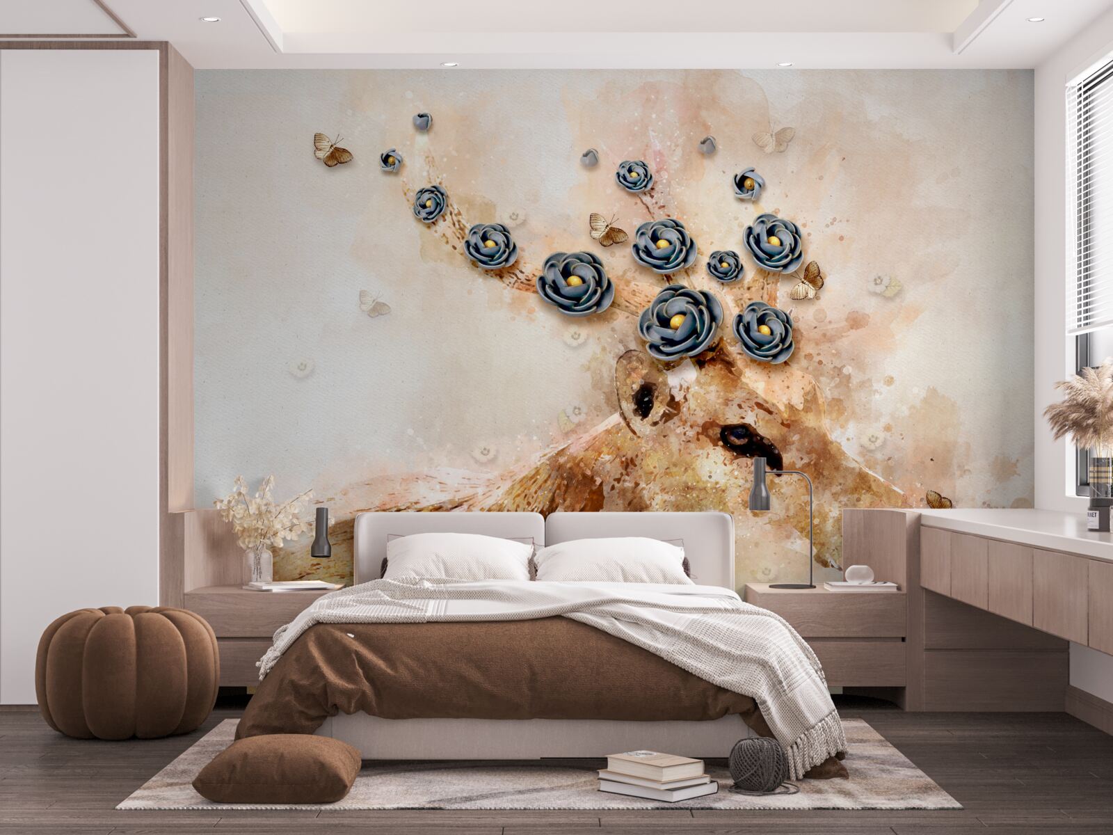 Papier peint elena est entourée de fleurs sur un fond rose