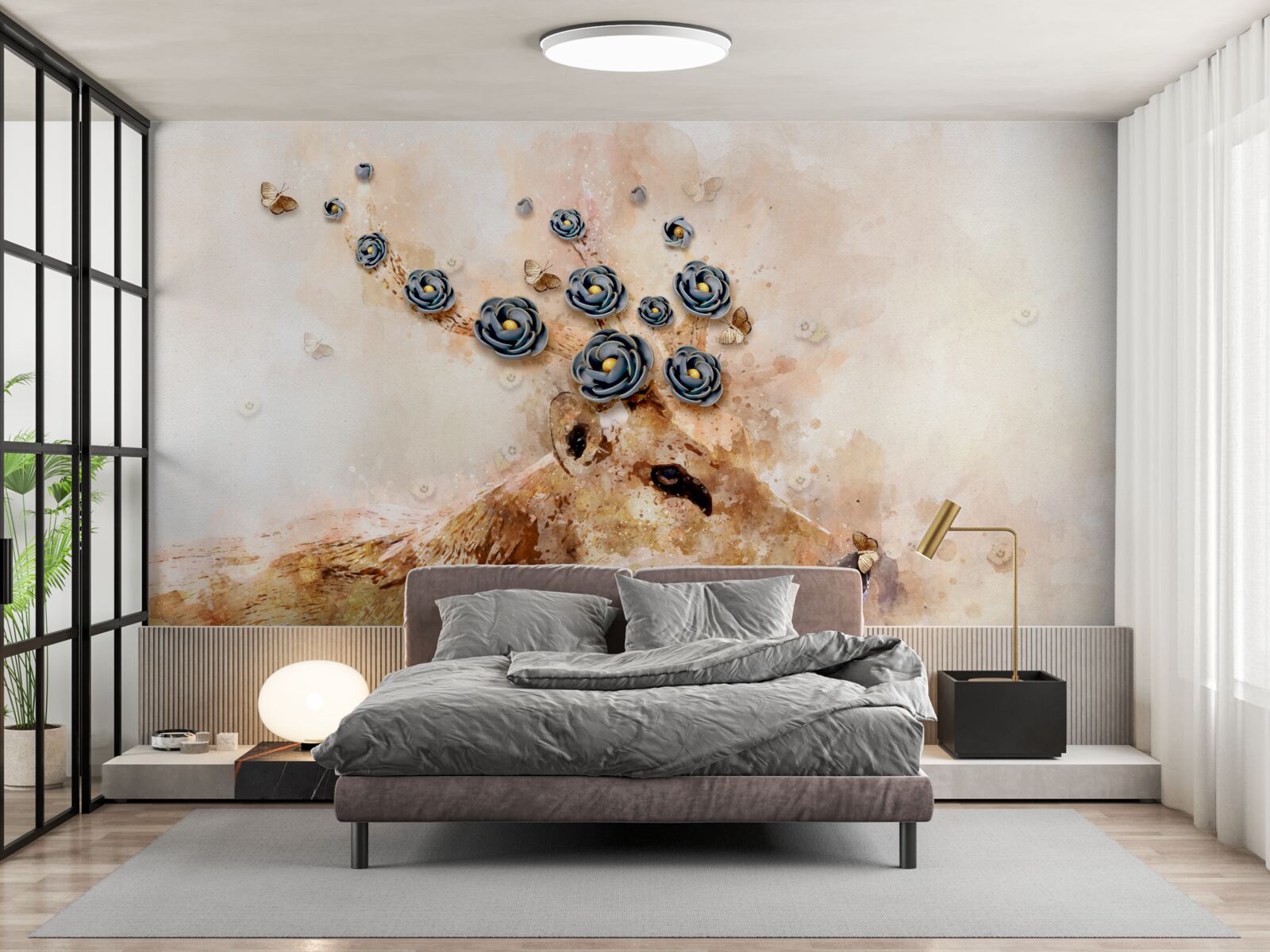 Papier peint elena est entourée de fleurs sur un fond rose