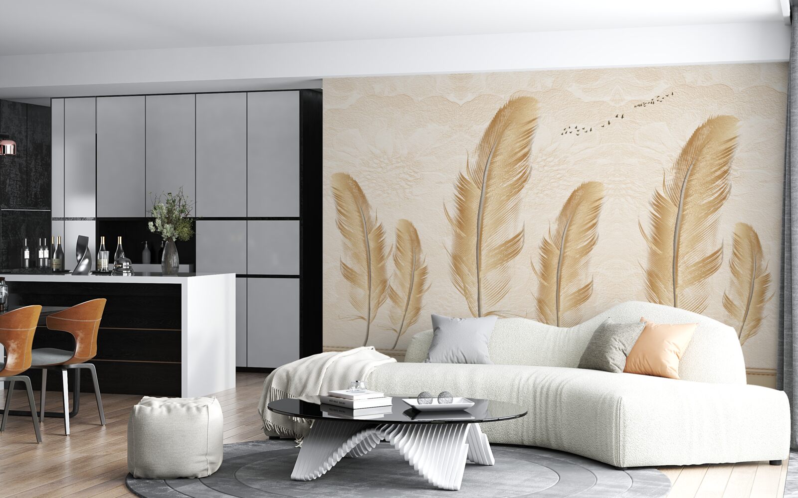 Papier peint fond artistique décoré de plumes