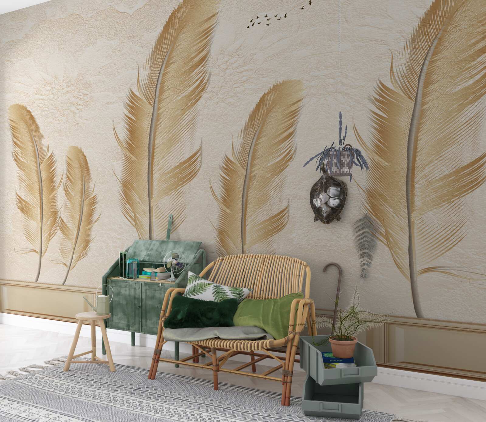 Papier peint fond artistique décoré de plumes