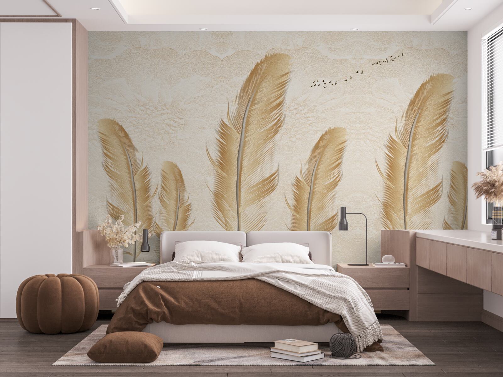 Papier peint fond artistique décoré de plumes