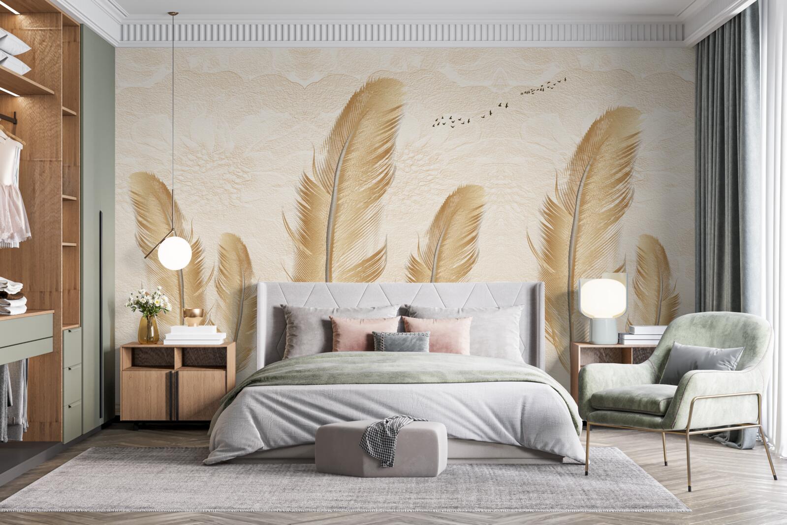 Papier peint fond artistique décoré de plumes