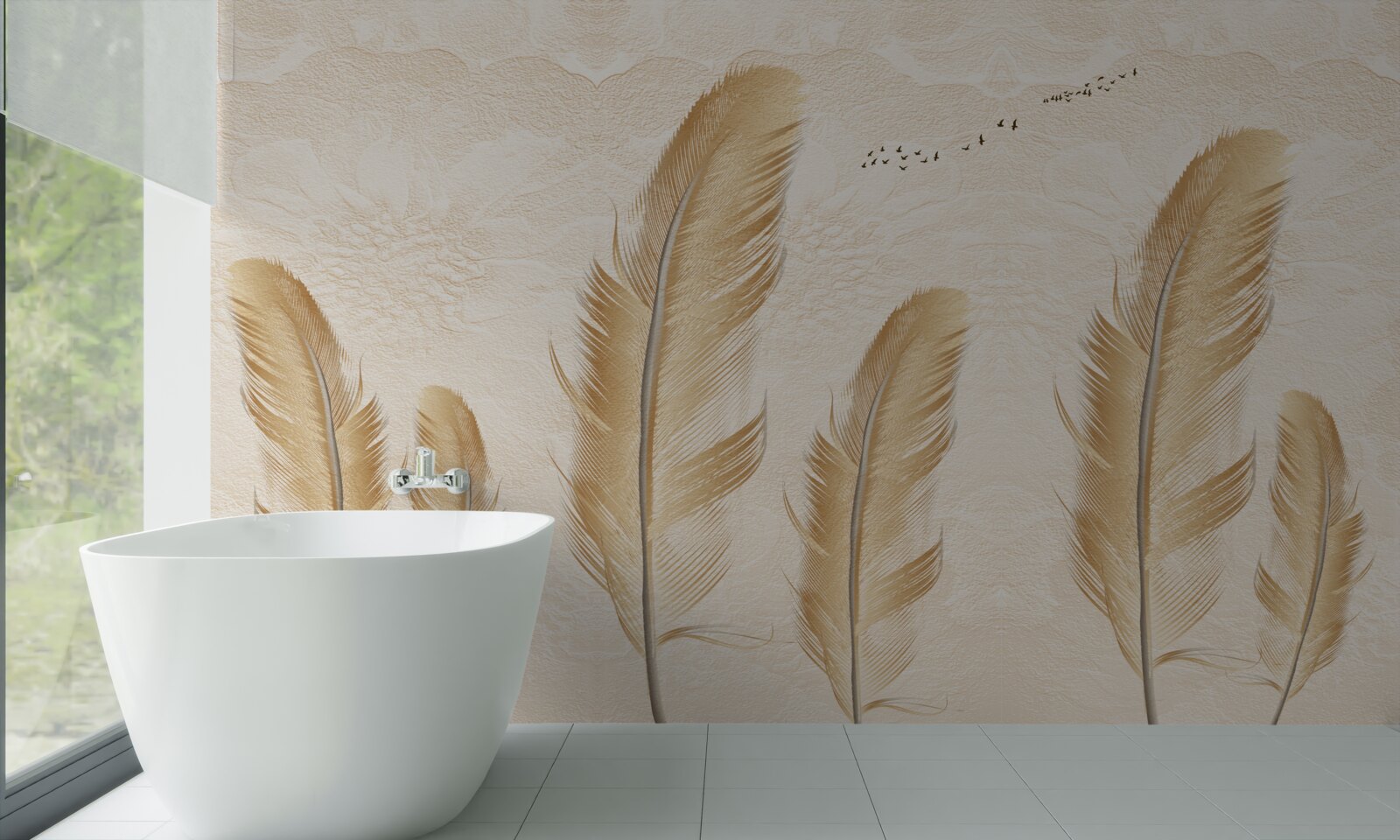 Papier peint fond artistique décoré de plumes