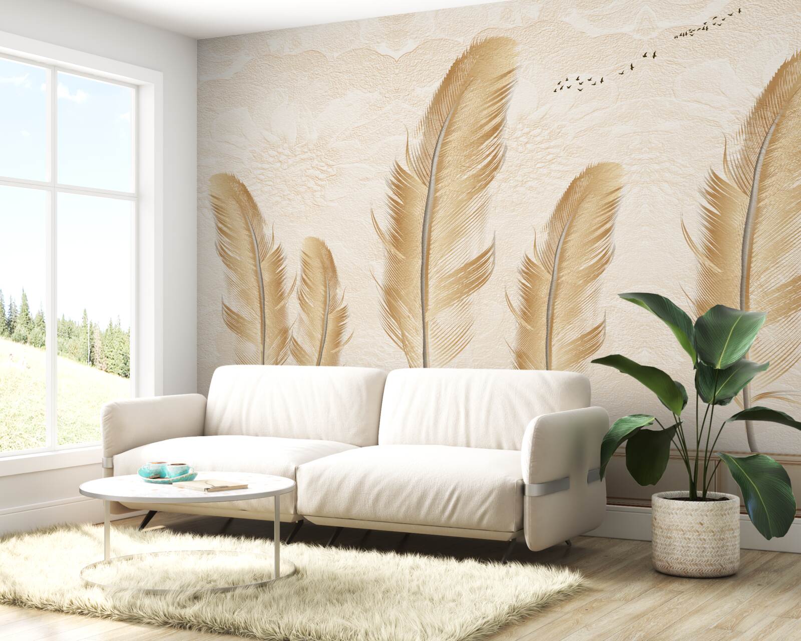 Papier peint fond artistique décoré de plumes