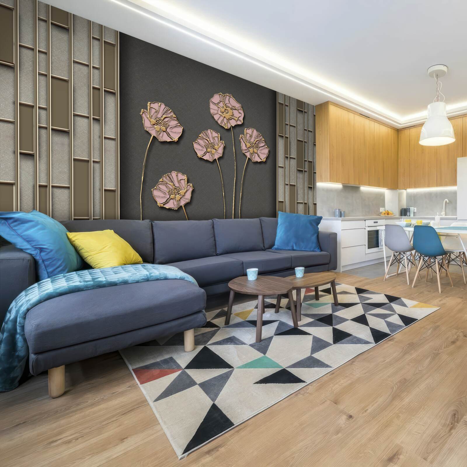 Papier peint élégants coquelicots sur fond argenté