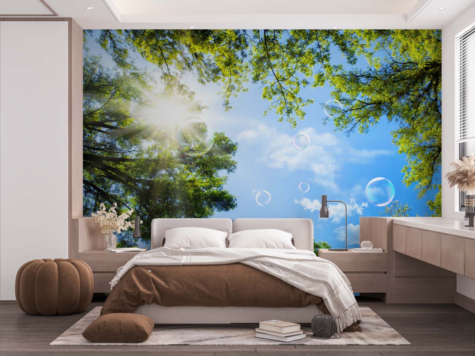 Papier peint la forêt verte est illuminée par les rayons du soleil