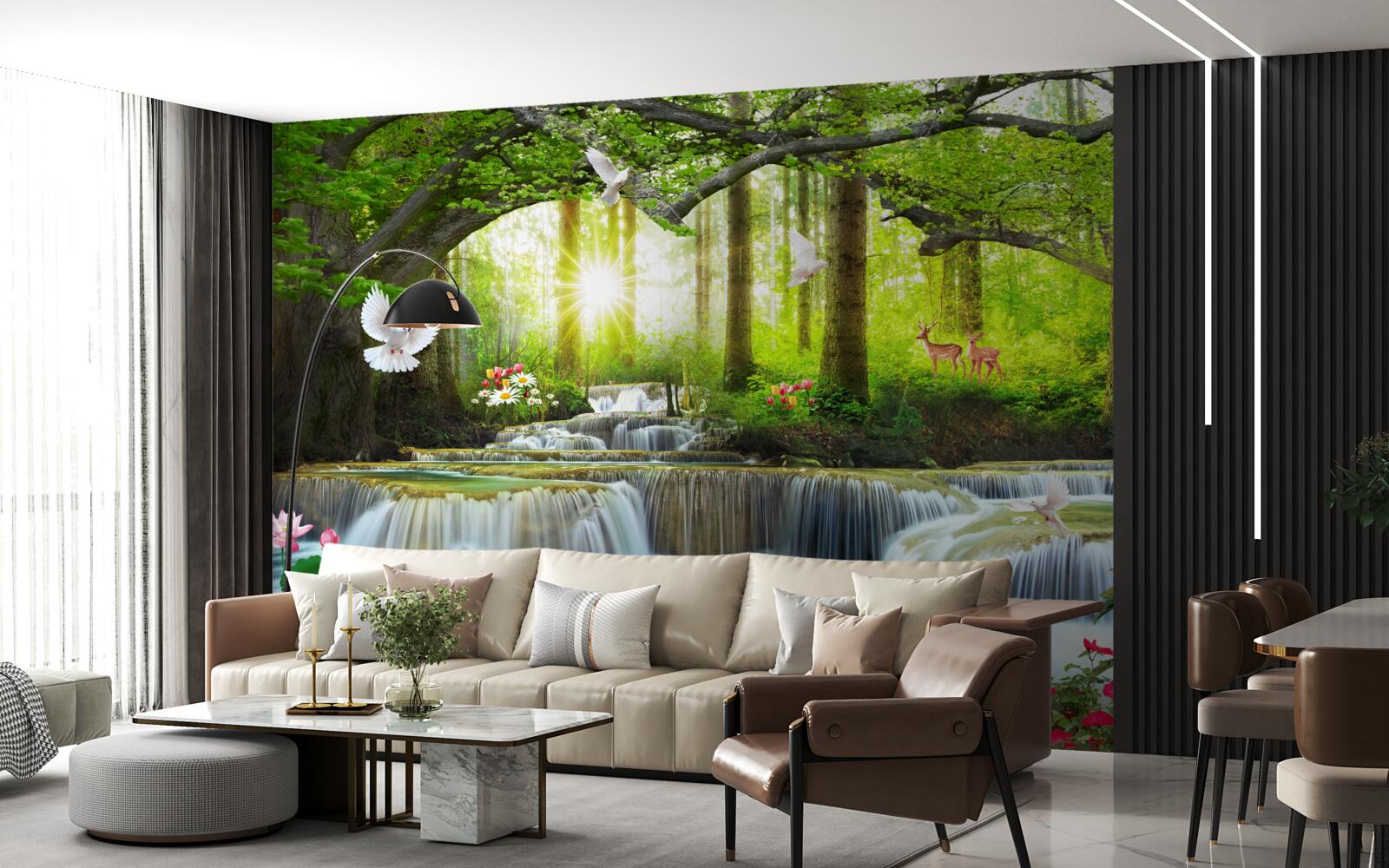 Papier peint Vie et nature à une cascade sauvage dans la forêt