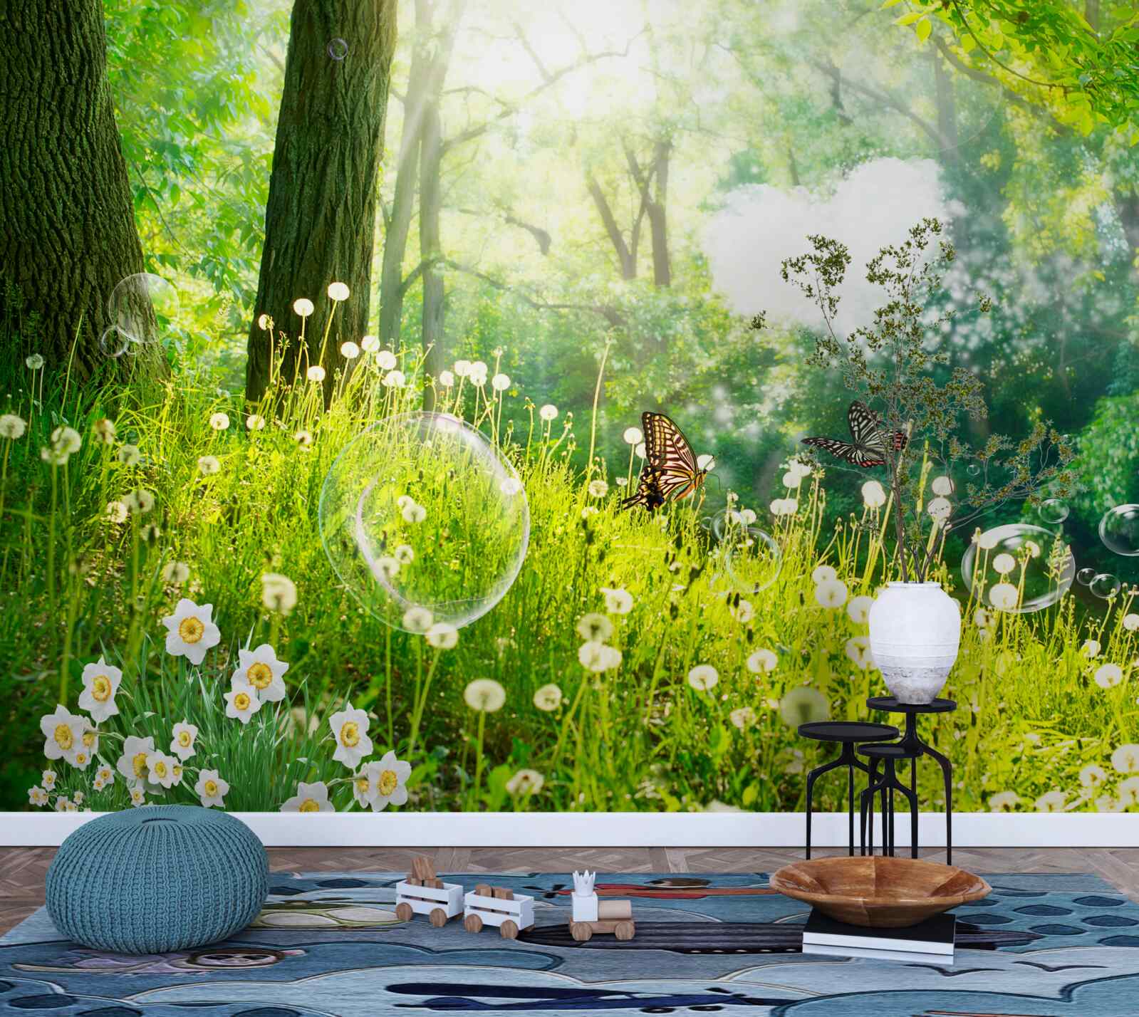 Papier peint Mites sur une prairie verte