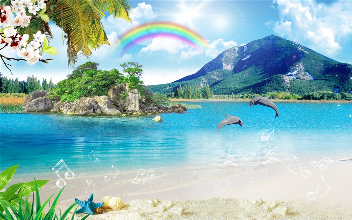 Papier peint un arc-en-ciel brille au bord de la mer