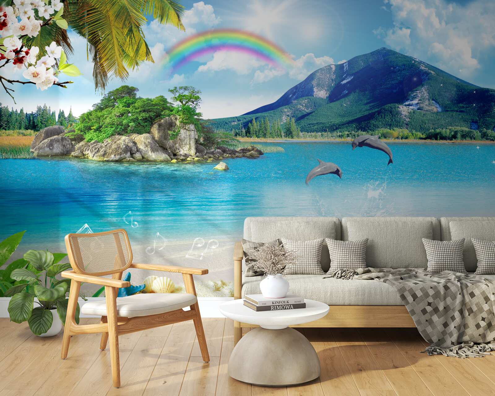 Papier peint un arc-en-ciel brille au bord de la mer