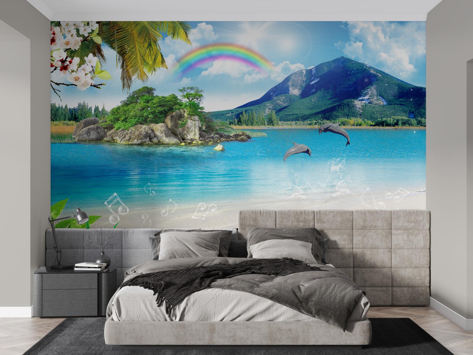 Papier peint un arc-en-ciel brille au bord de la mer