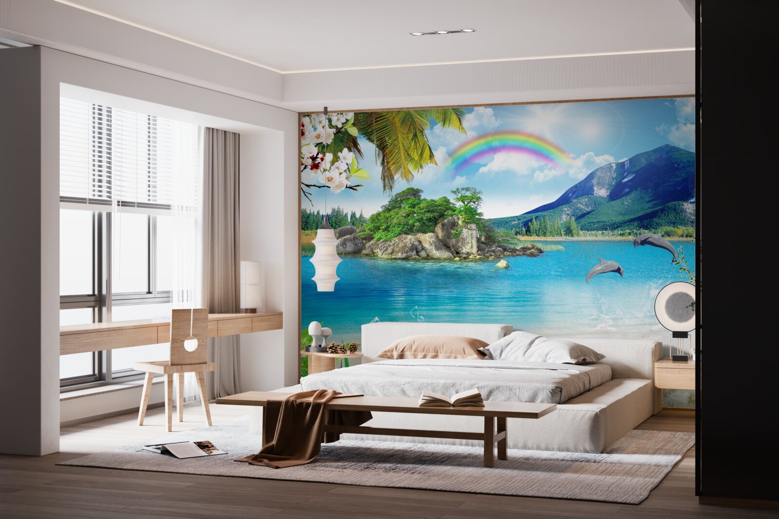 Papier peint un arc-en-ciel brille au bord de la mer