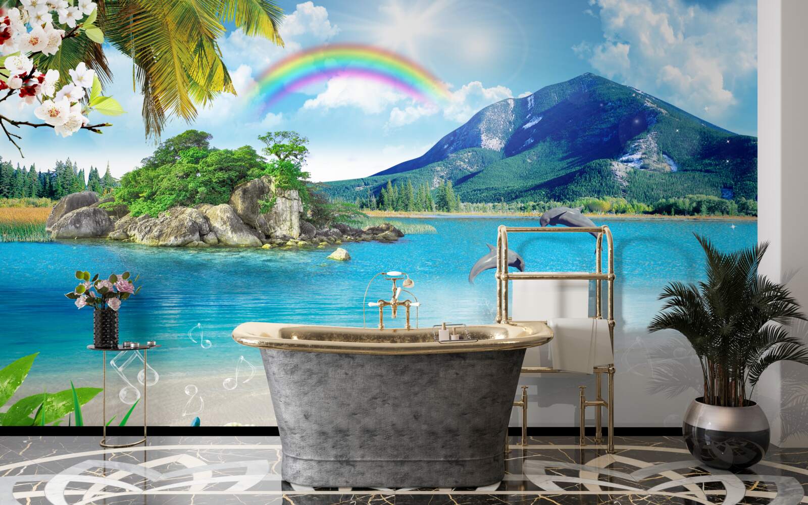 Papier peint un arc-en-ciel brille au bord de la mer